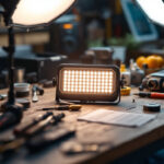 A photograph of a well-organized workspace featuring an led conversion kit alongside essential tools and equipment