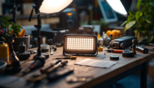 A photograph of a well-organized workspace featuring an led conversion kit alongside essential tools and equipment