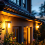 A photograph of a beautifully designed solar gutter lamp installed on a stylish home exterior