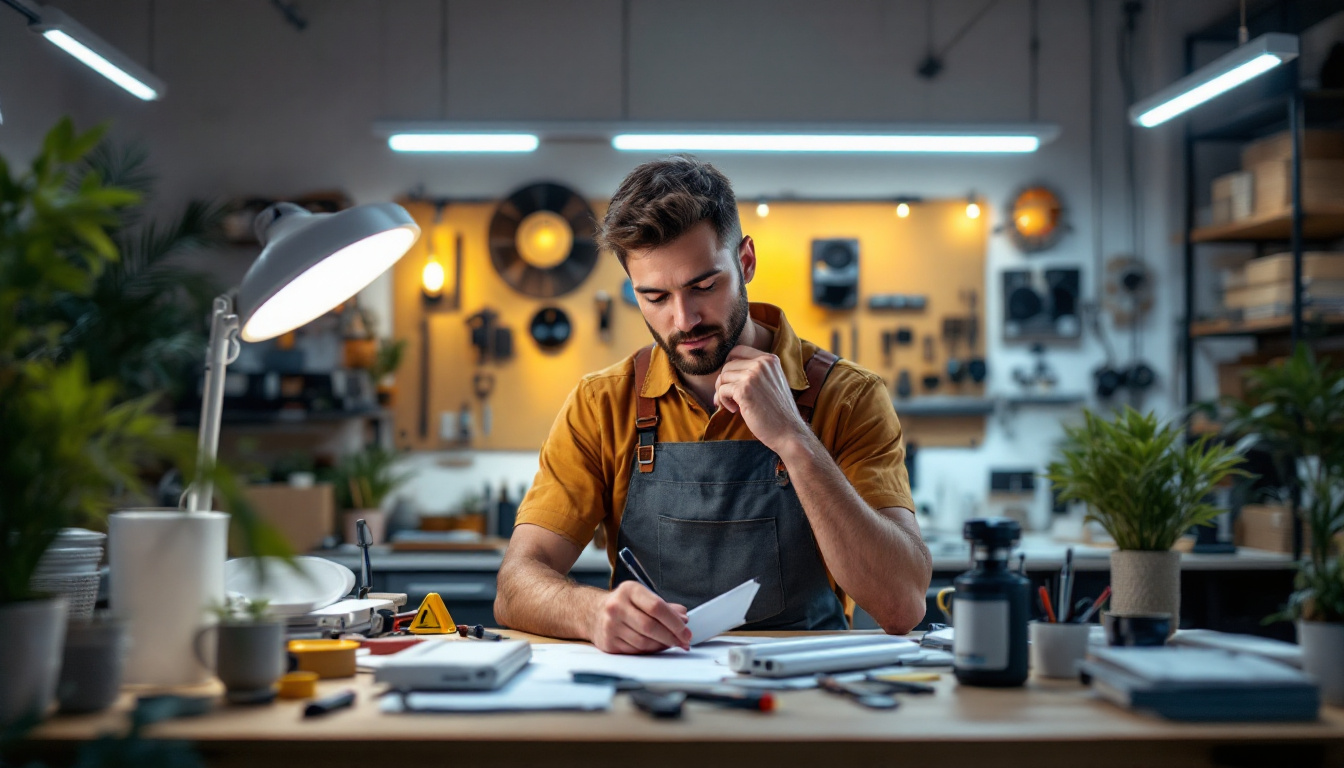A photograph of a well-lit workspace featuring a lighting contractor comparing led tube lights with various alternative lighting options