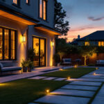 A photograph of a beautifully illuminated outdoor space at dusk