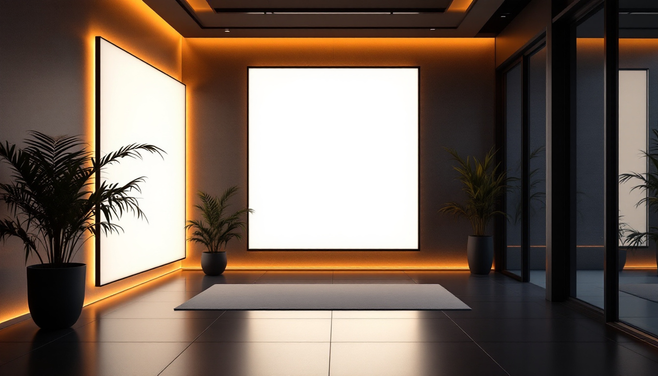 A photograph of a modern interior space illuminated by sleek led panel lights