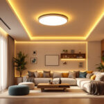 A photograph of a well-lit modern interior showcasing stylish led recessed ceiling lights in various settings