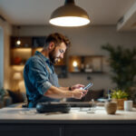 A photograph of a modern lighting contractor working on a stylish residential space