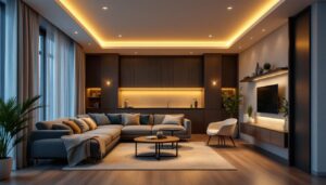 A photograph of a well-designed room featuring recessed downlights