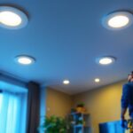 A photograph of a well-lit room featuring stylish 4-inch led recessed lights installed in a modern ceiling