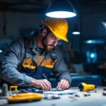 A photograph of a lighting contractor efficiently installing espen lighting products in a well-lit workspace