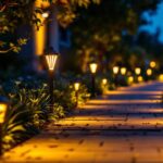 A photograph of a beautifully illuminated solar led walkway at dusk