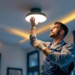 A photograph of a lighting contractor efficiently installing a sleek