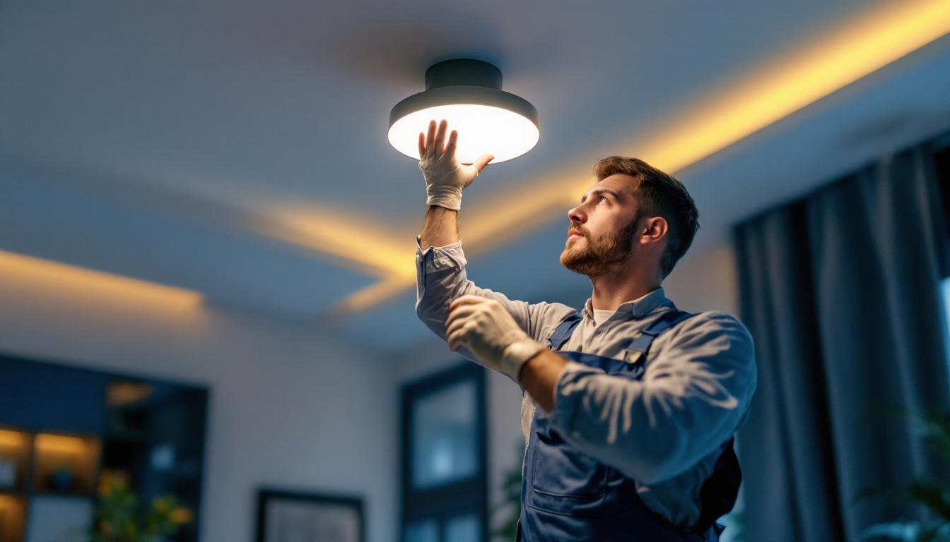 A photograph of a lighting contractor efficiently installing a sleek