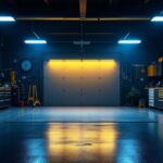 A photograph of a well-lit garage showcasing bright