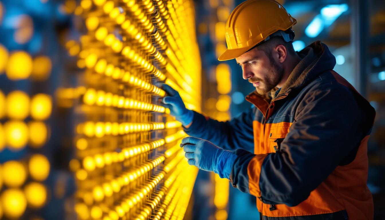 A photograph of a lighting contractor working with ballast led installations