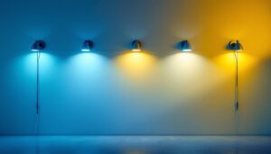 A photograph of a well-lit interior space showcasing various wall light covers in use