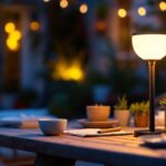 A photograph of a well-lit outdoor setting featuring a stylish solar lamp from ikea