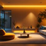 A photograph of a serene indoor space illuminated by soft