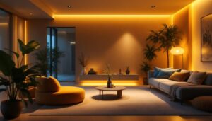 A photograph of a serene indoor space illuminated by soft