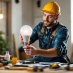 A photograph of a lighting contractor expertly installing or showcasing a 4-foot light bulb in a well-lit environment