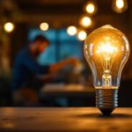 A photograph of a type b 15 watt light bulb in a warm