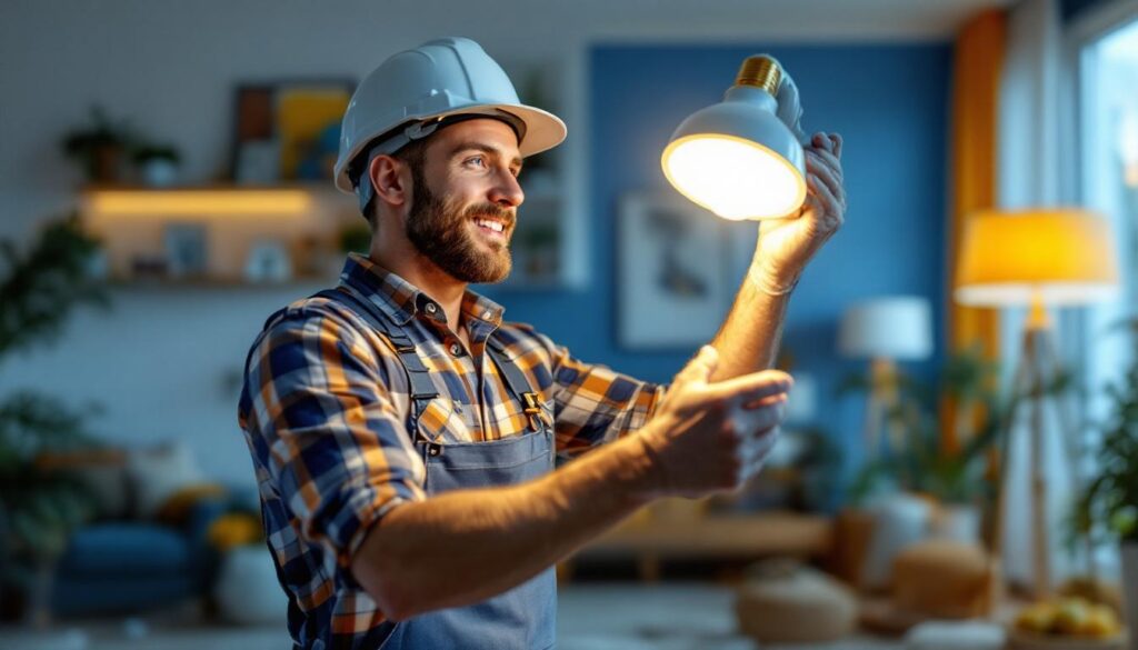 A photograph of a lighting contractor installing or showcasing a 4000k led light in a residential or commercial setting