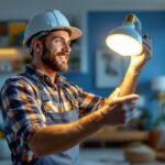 A photograph of a lighting contractor installing or showcasing a 4000k led light in a residential or commercial setting