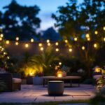 A photograph of a beautifully illuminated outdoor space at dusk