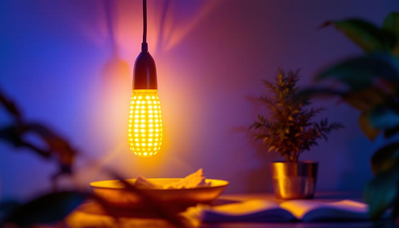 A photograph of a vibrant corn cob led light fixture in a cozy