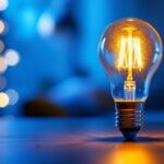 A photograph of a type b 15-watt light bulb illuminated in a cozy