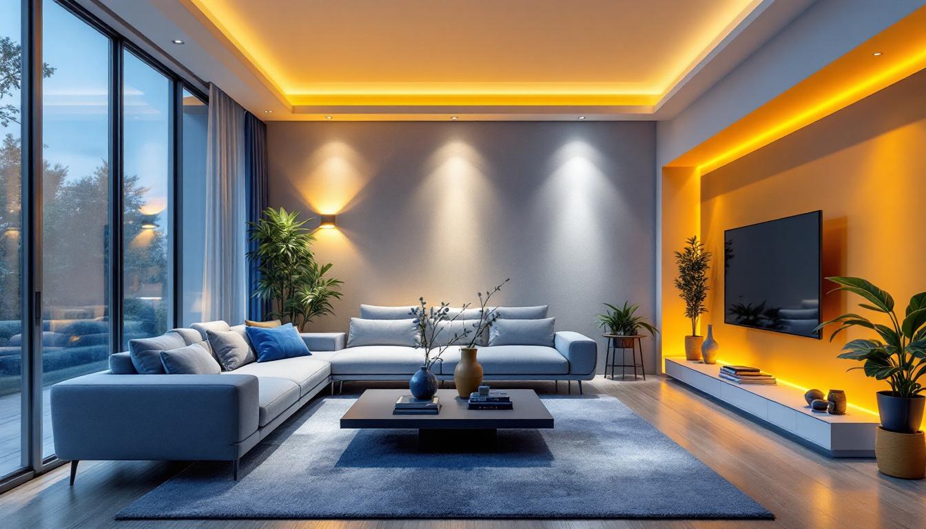 A photograph of a well-lit modern interior featuring recessed can lights in various settings