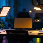 A photograph of a well-lit workspace featuring various led cooler lights in use