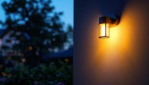 A photograph of a beautifully designed outdoor light wall mount installed on a home exterior