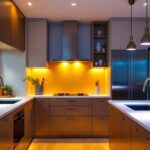 A photograph of a beautifully designed kitchen showcasing under-the-counter lighting