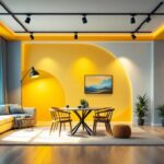 A photograph of capture a photograph of a beautifully designed room featuring stylish track lighting fixtures