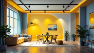 A photograph of capture a photograph of a beautifully designed room featuring stylish track lighting fixtures