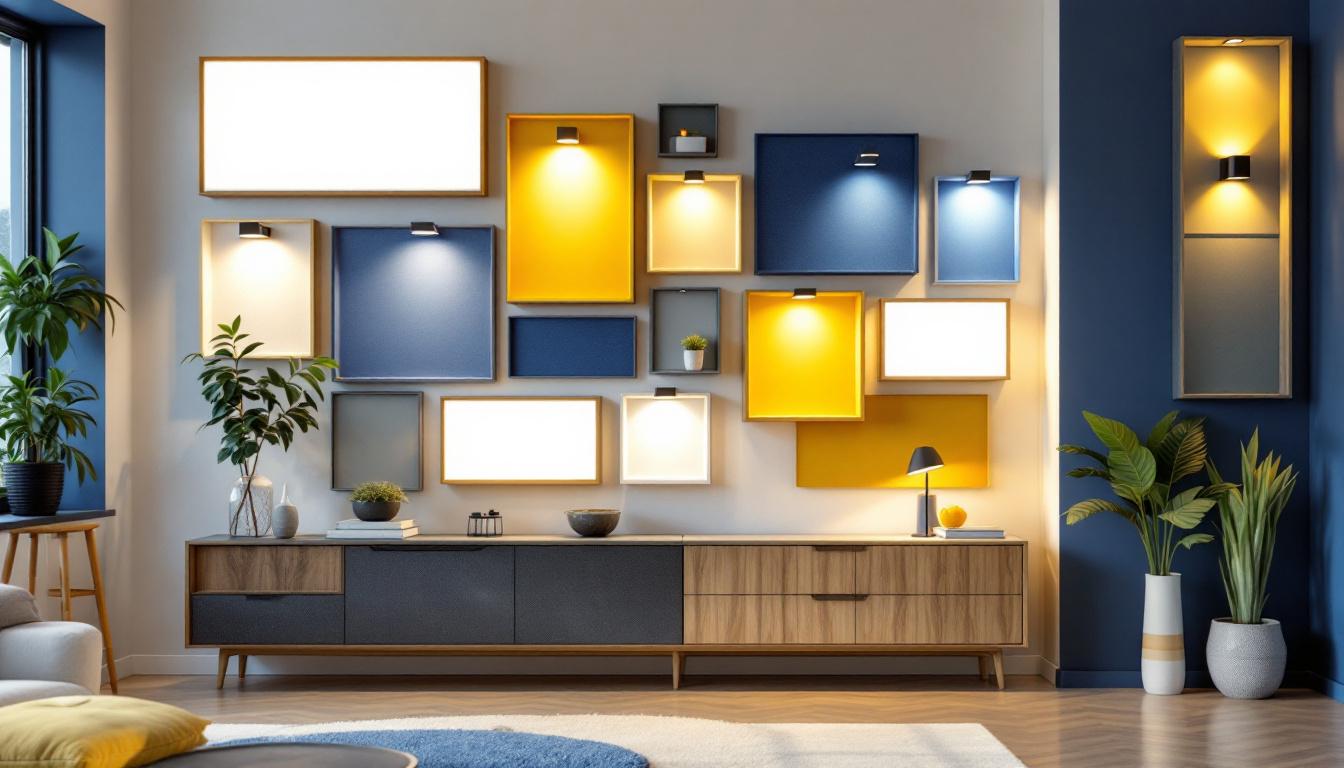 A photograph of a well-lit interior space showcasing various styles of wall light boxes