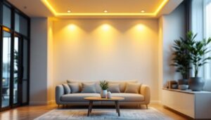 A photograph of a well-lit room showcasing various recessed light fixtures in use