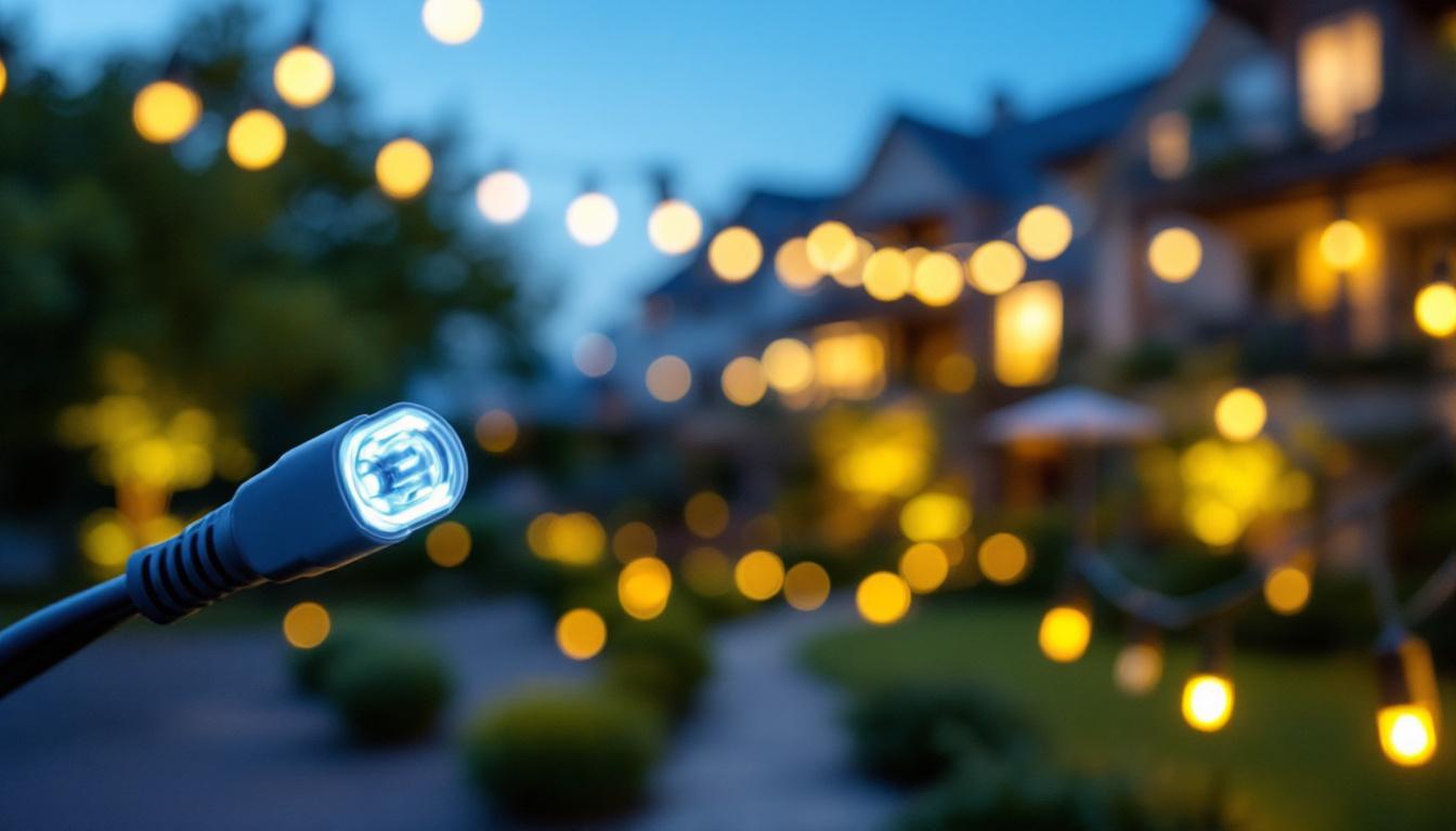 A photograph of a close-up of various outdoor lighting wire connectors in use
