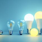 A photograph of a variety of led light bulbs in different sizes and shapes arranged aesthetically on a clean