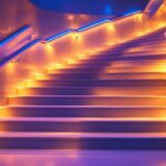 A photograph of a beautifully lit staircase featuring integrated led lighting