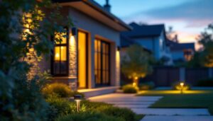 A photograph of a well-lit outdoor space featuring modern led yard lighting installations