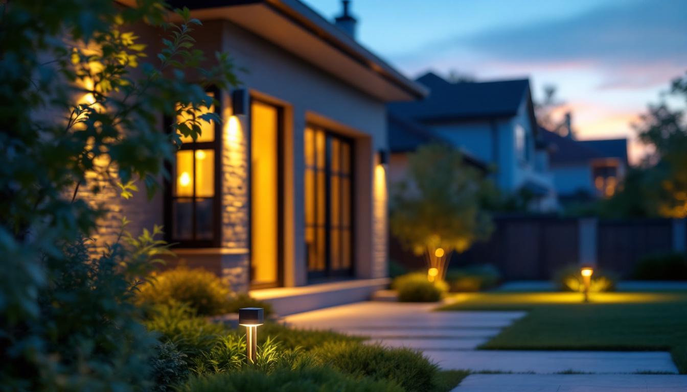 A photograph of a well-lit outdoor space featuring modern led yard lighting installations