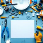 A photograph of a well-organized workspace featuring various ceiling light components