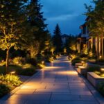A photograph of a well-lit outdoor space showcasing various types of spotlight bulbs in use