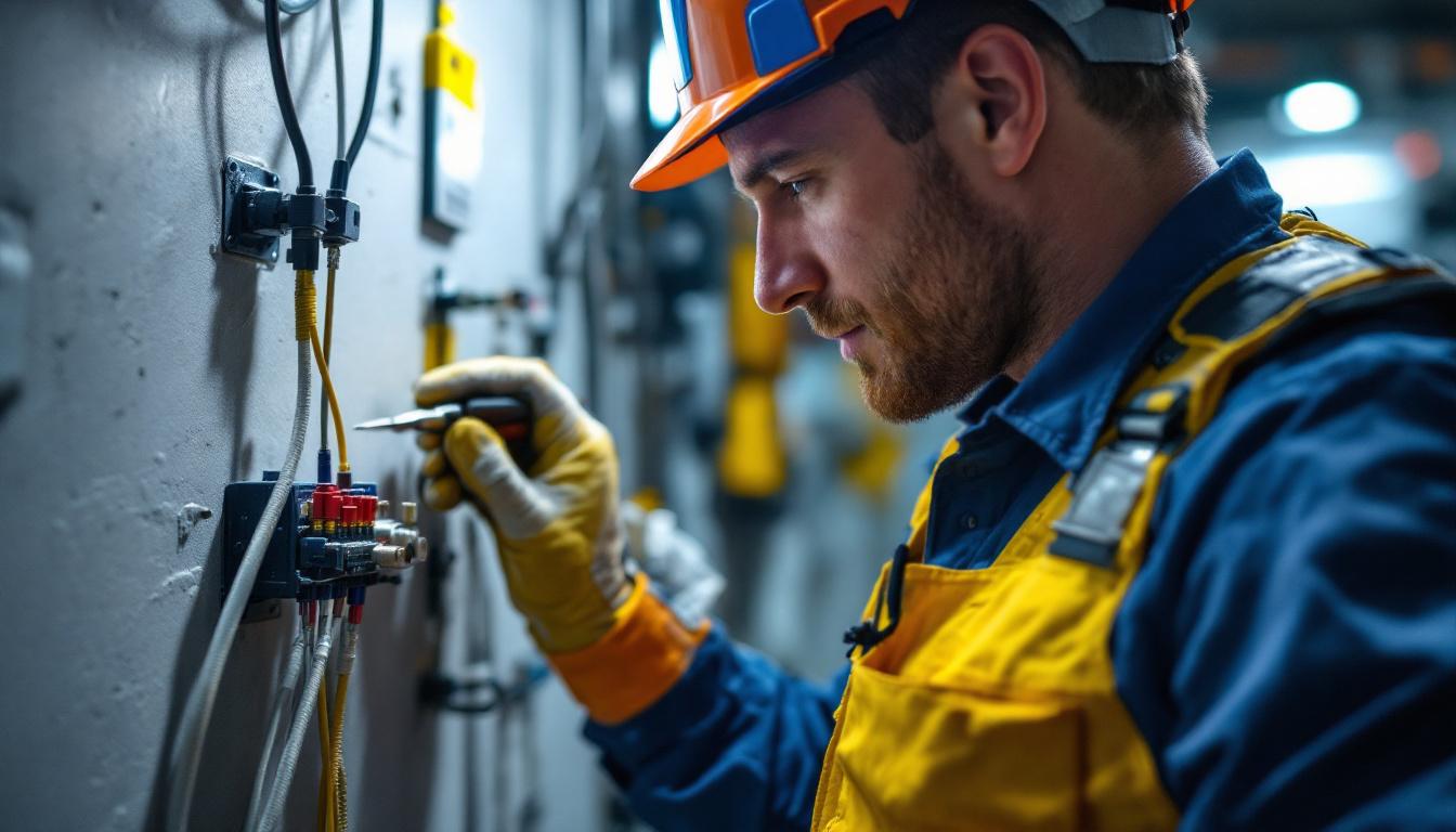 A photograph of a lighting contractor working on an electrical connector installation