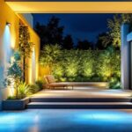 A photograph of a beautifully illuminated outdoor space featuring led flood light fixtures in action