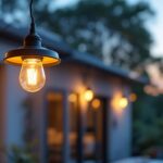 A photograph of a beautifully designed outdoor ceiling light fixture installed in a cozy outdoor setting