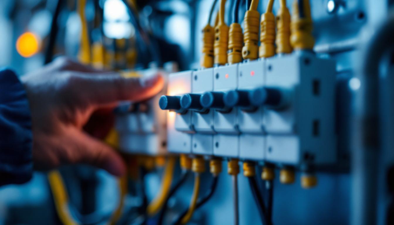 A photograph of a close-up shot of a 3 pole light switch in action