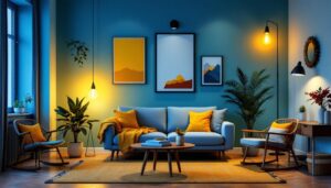 A photograph of a stylish and inviting living space illuminated by various affordable lighting options