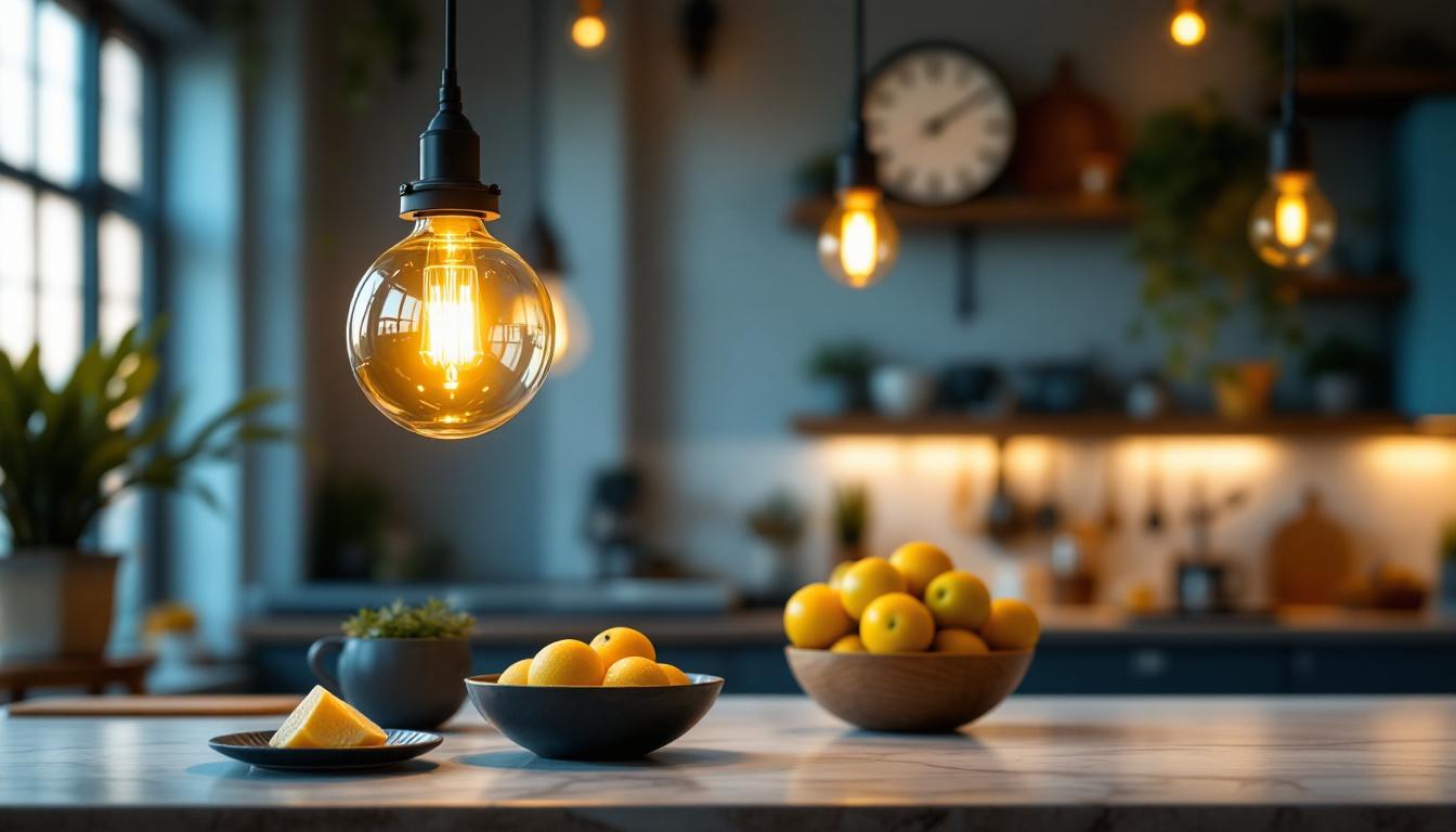 A photograph of a beautifully designed pendant light fixture in a stylish interior setting