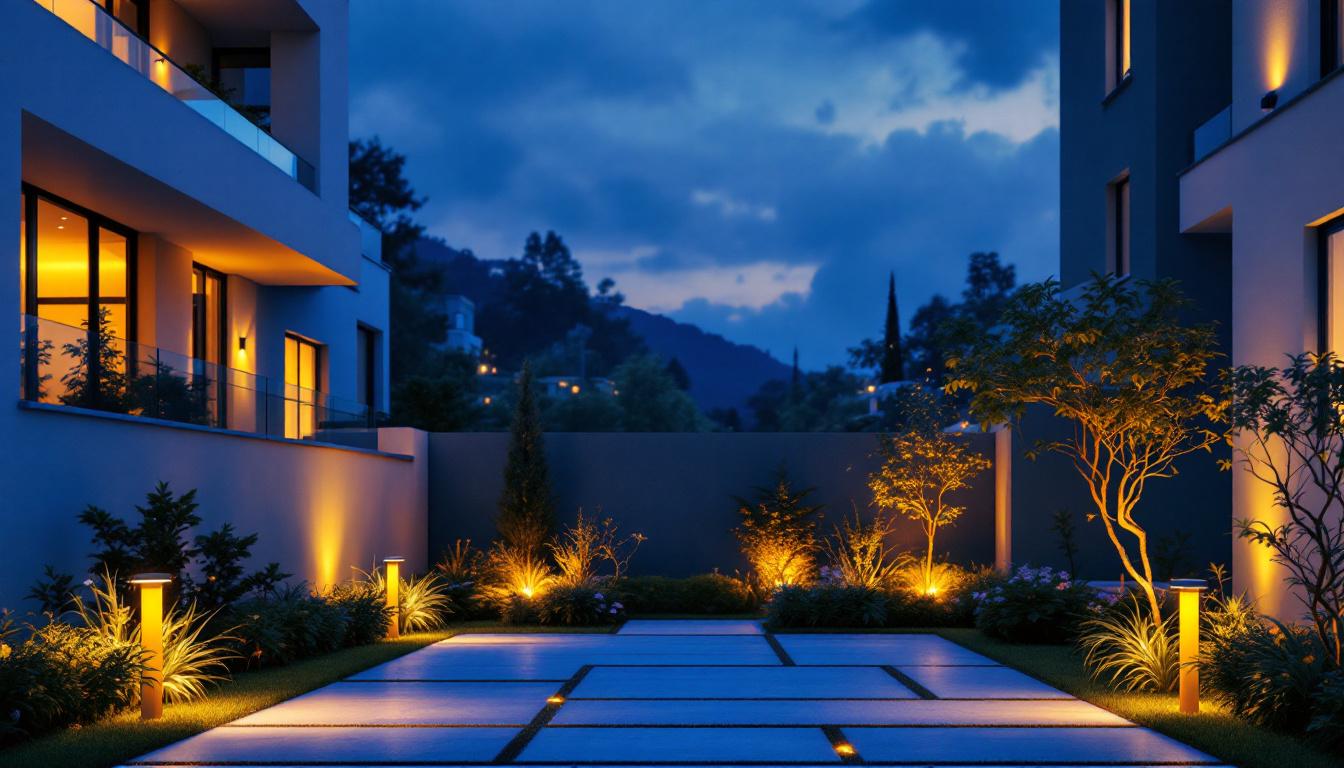 A photograph of a beautifully illuminated outdoor space featuring weatherproof lights