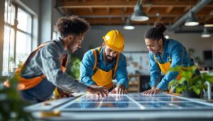 A photograph of a diverse team of professionals engaged in a hands-on training session